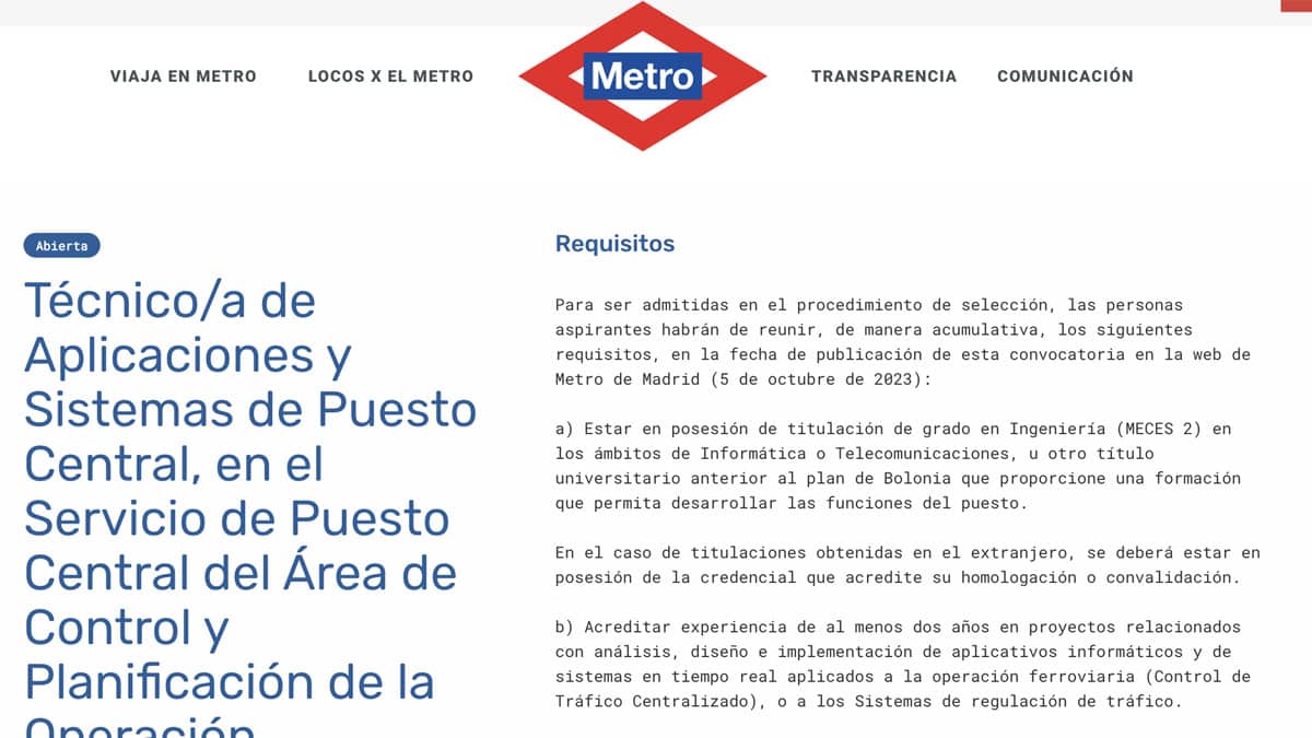 oferta empleo metro madrid